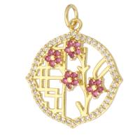 Cubic Zirconia Micro Pave Brass Pendant, Round, gold color plated, fashion jewelry & DIY & micro pave cubic zirconia, multi-colored, 21x22x2.50mm, Hole:Approx 3mm, 10PCs/Lot, Sold By Lot