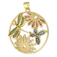 Cubic Zirconia Micro Pave Brass Pendant, Round, gold color plated, fashion jewelry & DIY & micro pave cubic zirconia, multi-colored, 29x32x4mm, Hole:Approx 3mm, 10PCs/Lot, Sold By Lot