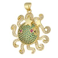 Cubic Zirconia Micro Pave Brass Pendant, Sun, gold color plated, fashion jewelry & DIY & micro pave cubic zirconia, multi-colored, 27x29x5mm, Hole:Approx 3mm, 10PCs/Lot, Sold By Lot