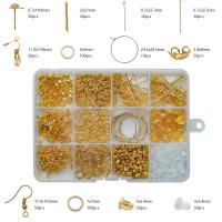 Eisen Ohrring Findung Set, mit Kunststoff Kasten, goldfarben plattiert, DIY, gemischte Farben, frei von Nickel, Blei & Kadmium, ca. 550PCs/Box, verkauft von Box