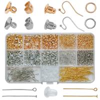 Eisen Ohrring Findung Set, mit Kunststoff Kasten, plattiert, DIY, gemischte Farben, frei von Nickel, Blei & Kadmium, ca. 910PCs/Box, verkauft von Box