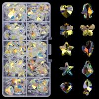 Crystal Pendants, with Plastic Box, AB color plated, DIY, 9-14mm, Sold By Box