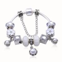 European Bracelet Zinc Alloy with Lampwork & Plastic Pearl silver color plated & for woman & enamel & with rhinestone silver color nickel lead & cadmium free Sold By PC