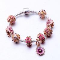 European Bracelet Zinc Alloy Daisy plated & for woman & enamel & with rhinestone mixed colors nickel lead & cadmium free Sold By PC