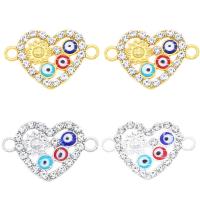 Heart Tibetan Style Connector, plated, DIY & enamel & with rhinestone, more colors for choice, nickel, lead & cadmium free, 16x24mm, 100PCs/Bag, Sold By Bag