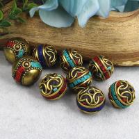 Brass Jewelry Beads, with Gelatin & turquoise, Round, gold color plated, folk style & DIY, more colors for choice, nickel, lead & cadmium free, 18mm,15mm, Hole:Approx 2.5mm, Sold By PC