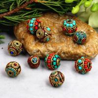 Brass Jewelry Beads, with Resin, Round, gold color plated, folk style & DIY & different styles for choice, more colors for choice, nickel, lead & cadmium free, Hole:Approx 2mm, Sold By PC