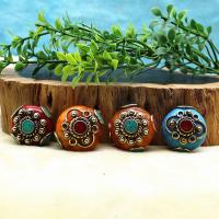 Brass Jewelry Beads, Cupronickel, with turquoise, Round, silver color plated, folk style & DIY, more colors for choice, nickel, lead & cadmium free, 28x13mm, Hole:Approx 2mm, Sold By PC