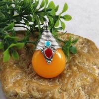 Resin Pendant Zinc Alloy with Resin Teardrop silver color plated folk style & enamel yellow nickel lead & cadmium free Sold By PC