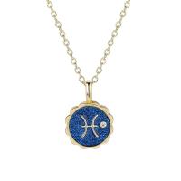 Brass, with 1.97 extender chain, Round, gold color plated, with constellation symbols & different styles for choice & micro pave cubic zirconia & enamel, golden, nickel, lead & cadmium free, 13.10x20mm, Length:17.72 Inch, Sold By PC