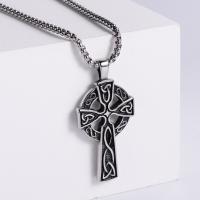 Stainless Steel Jewelry Necklace, 304 Stainless Steel, Cross, Vacuum Ion Plating, fashion jewelry & punk style & DIY & Unisex & blacken, original color, 53x30mm, Length:60 cm, Sold By PC
