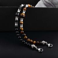Gemstone Bracelets 316L Stainless Steel with Tiger Eye & Black Agate with 1.18inch extender chain fashion jewelry & Unisex 6mm Length Approx 7.48 Inch Sold By PC