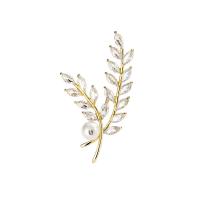 Cubic Zirconia Brooch, Brass, with Shell Pearl, 18K gold plated, fashion jewelry & micro pave cubic zirconia & for woman & with rhinestone, golden, nickel, lead & cadmium free, 49x27mm, Sold By PC