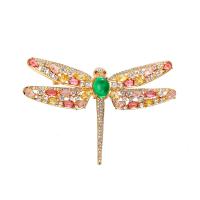 Cubic Zirconia Brooch Brass with Green Calcedony Dragonfly 18K gold plated fashion jewelry & micro pave cubic zirconia & for woman golden nickel lead & cadmium free Sold By PC