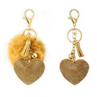 Schlüsselanhänger, Baumwollsamt, mit Plüsch & Zinklegierung, Herz, verschiedene Stile für Wahl & für Frau & mit Strass, 60x150mm, verkauft von PC
