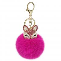 Bag Purse Charms Keyrings Keychains Zinc Alloy with Artificial fur Fox for woman & with rhinestone Sold By PC