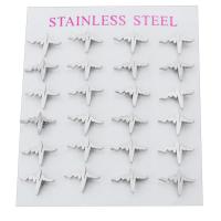 Stainless Steel Stud Earrings, 304 Stainless Steel, Electrocardiographic, for woman, original color, 12x9x13mm, 24PCs/Set, Sold By Set
