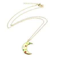 Messing Halskette, Mond, goldfarben plattiert, für Frau & Emaille, 20x26x1mm, Länge:ca. 20 ZollInch, verkauft von PC