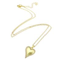 Cubic Zircon Micro Pave Brass Necklace, with 304 Stainless Steel Chain, Heart, gold color plated, micro pave cubic zirconia, 18x23x3mm, Length:Approx 19.5 Inch, Sold By PC