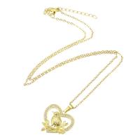 Cubic Zircon Micro Pave Brass Necklace, with 304 Stainless Steel Chain, Heart, gold color plated, micro pave cubic zirconia & for woman & hollow, 22x21x3mm, Length:Approx 20 Inch, Sold By PC