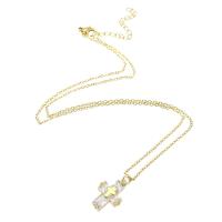Cubic Zircon Micro Pave Brass Necklace with 304 Stainless Steel Chain Cross gold color plated micro pave cubic zirconia & for woman Length Approx 20 Inch Sold By PC