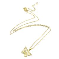 Cubic Zircon Micro Pave Brass Necklace with 304 Stainless Steel Chain Butterfly gold color plated micro pave cubic zirconia & hollow Length Approx 20 Inch Sold By PC