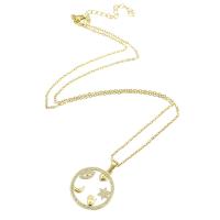 Cubic Zircon Micro Pave Brass Necklace, with 304 Stainless Steel Chain, Flat Round, gold color plated, micro pave cubic zirconia & hollow, 22x25x2mm, Length:Approx 19.5 Inch, Sold By PC