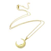 Cubic Zircon Micro Pave Brass Necklace, with 304 Stainless Steel Chain, Moon, gold color plated, micro pave cubic zirconia & for woman, 18x22x2mm, Length:Approx 20 Inch, Sold By PC