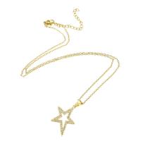 Cubic Zircon Micro Pave Brass Necklace with 304 Stainless Steel Chain Star gold color plated micro pave cubic zirconia & for woman & hollow Length Approx 20 Inch Sold By PC