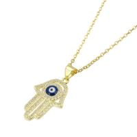 Cubic Zircon Micro Pave Brass Necklace with 304 Stainless Steel Chain Evil Eye Hamsa gold color plated micro pave cubic zirconia & for woman & enamel & hollow Length Approx 20 Inch Sold By PC
