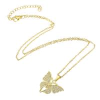 Cubic Zircon Micro Pave Brass Necklace, with 304 Stainless Steel Chain, Butterfly, gold color plated, micro pave cubic zirconia & for woman, 23x18x3mm, Length:Approx 20 Inch, Sold By PC