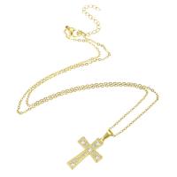 Cubic Zircon Micro Pave Brass Necklace, with 304 Stainless Steel Chain, Cross, gold color plated, micro pave cubic zirconia & for woman, 16x25x2mm, Length:Approx 19.5 Inch, Sold By PC