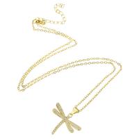 Cubic Zircon Micro Pave Brass Necklace with 304 Stainless Steel Chain Dragonfly gold color plated micro pave cubic zirconia & for woman Length Approx 19.5 Inch Sold By PC
