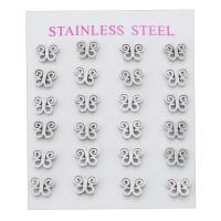Stainless Steel Stud Earrings, 304 Stainless Steel, Butterfly, for woman & hollow, original color, 8x7x12.50mm, 24PCs/Set, Sold By Set