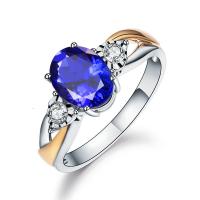 Cubic Zirconia Micro Pave Brass Ring with Sapphire plated micro pave cubic zirconia & for woman mixed colors 17mm Sold By PC