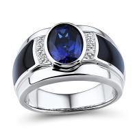Gemstone Finger Ring, Messing, met Saffier, voor de mens & met strass, gemengde kleuren, 17mm, Verkocht door PC