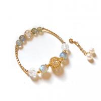 Bracelet en alliage de zinc, avec Moonstone & Strawberry Quartz & perle de plastique, pour femme, couleurs mélangées, Longueur:Environ 21 cm, Vendu par PC