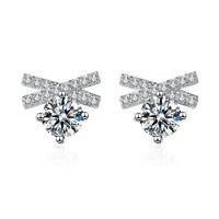 Brass Stud Earring brass post pin plated micro pave cubic zirconia & for woman silver color Sold By Pair