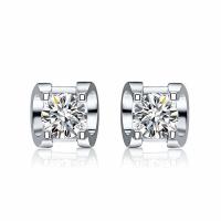Brass Stud Earring, plated, micro pave cubic zirconia & for woman, silver color, 7.10x8.22mm, Sold By Pair