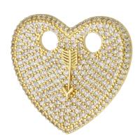 Cubic Zirconia Micro Pave Brass Pendant, Heart, gold color plated, fashion jewelry & DIY & micro pave cubic zirconia & double-hole, golden, 28x25x3mm, Hole:Approx 4mm, 10PCs/Lot, Sold By Lot