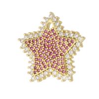Cubique Pendentif en laiton zircon pavent, étoile, Placage de couleur d'or, bijoux de mode & DIY & pavé de micro zircon, multicolore, 20x19x3mm, Trou:Environ 2mm, 10PC/lot, Vendu par lot