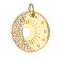 Cubic Zirconia Micro Pave Brass Pendant, Round, gold color plated, fashion jewelry & DIY & micro pave cubic zirconia, golden, 15x15x2mm, Hole:Approx 3mm, 10PCs/Lot, Sold By Lot