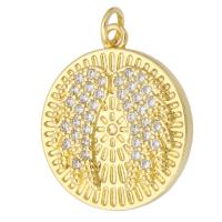 Cubic Zirconia Micro Pave Brass Pendant, Round, gold color plated, fashion jewelry & DIY & micro pave cubic zirconia, golden, 21x24x3mm, Hole:Approx 3mm, 10PCs/Lot, Sold By Lot