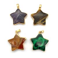 Natural Stone Pendant with Brass Star gold color plated & Unisex 31mm Sold By PC