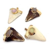 Acrylic Pendants, with Ice Quartz Agate & Brass, gold color plated, Unisex, more colors for choice, 37x53mm, Sold By PC