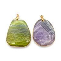 Natural Stone Pendant, with Brass, irregular, gold color plated, Unisex, more colors for choice, 46x57-50x61mm, Sold By PC