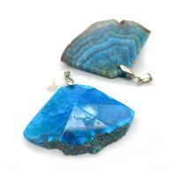 Agate Jewelry Pendants, Fan, Unisex & faceted, blue, 39x57mm, Sold By PC