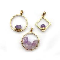 Amethyst Pendant, with Brass, gold color plated, Unisex & different styles for choice, more colors for choice, Sold By PC