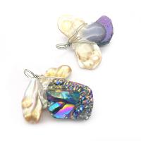 Freshwater Pearl Pendants with Ice Quartz Agate & Resin & Brass platinum color plated Unisex mixed colors Sold By PC