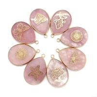 Pendentifs quartz naturel, quartz rose, avec laiton, larme, Placage de couleur d'or, unisexe, plus de couleurs à choisir, 23x35mm, Vendu par PC